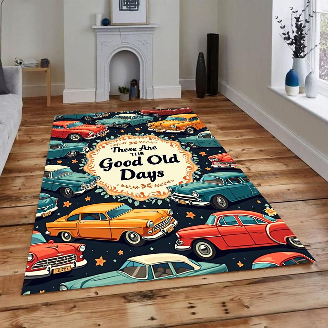 Vintage Car Rug, Classic Car Area Rug, Retro Automotive Decor, Non Slip ...