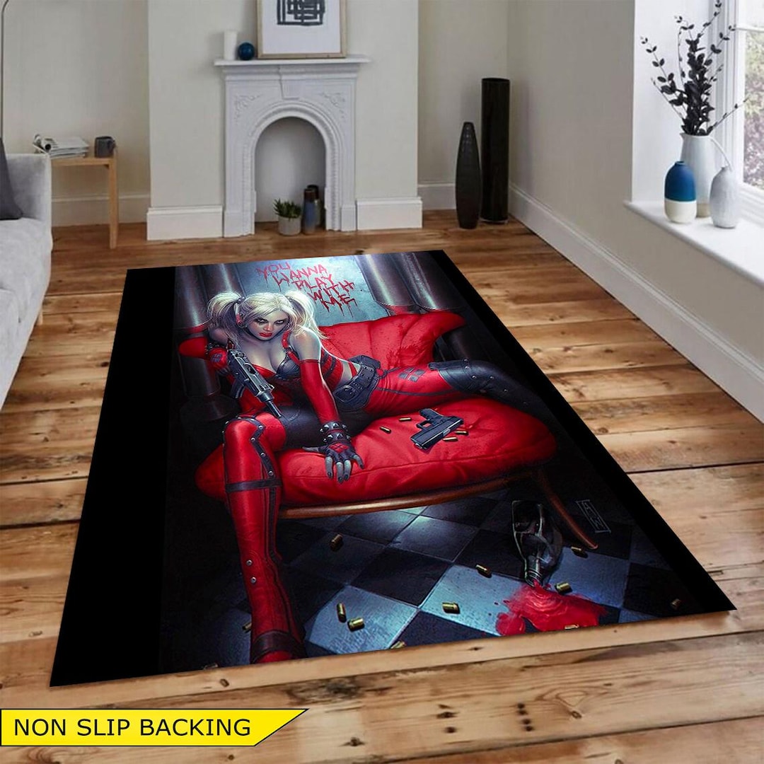 Harley Quinn Rug: Pop Culture Decor, Washable Microfiber - Etsy