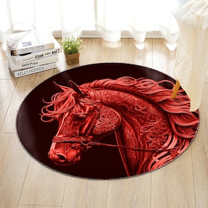 Horse Rug,Animal Digital Print,HorseDecor,Round Rug,Decor Rug,Modern Rug,Young Room Decoration,Home Decoration,Anti-Slip Rug,Washable Rug,