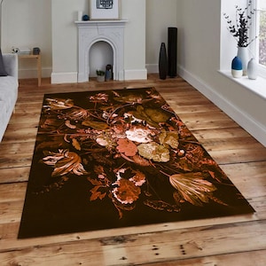 Aesthetic Home Decor,Flower Motif,Colorful Flowers Decor,Living Room Rug,Area Rug,Home Gift,Washable Rug,Themed Rug,Gift for Her,Nature Rug,