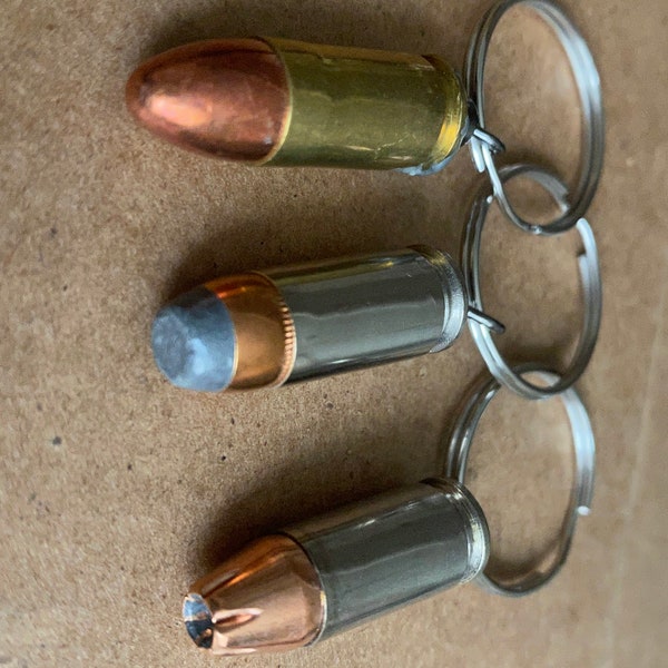 bullet keychain, real inert bullet, many calibers available, hand made, veteran owned.