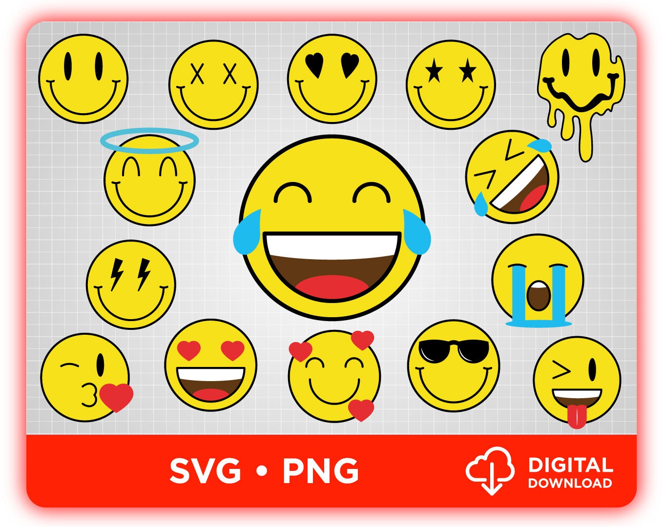 Smiley Face Svg Bundle Heart Eyes Smiley Face Trendy Svg Etsy Canada