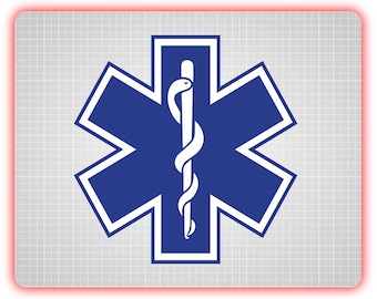 Blue Star of Life 3.5" Die Cut Reflective Emergency Medical EMT Decal w/Border