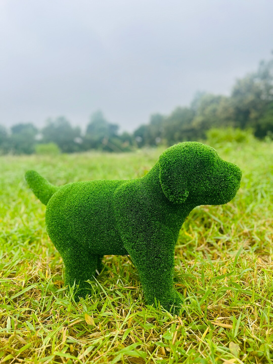 Animal Topiary Green Dog Puppy Standing is Made of Fibreglass and