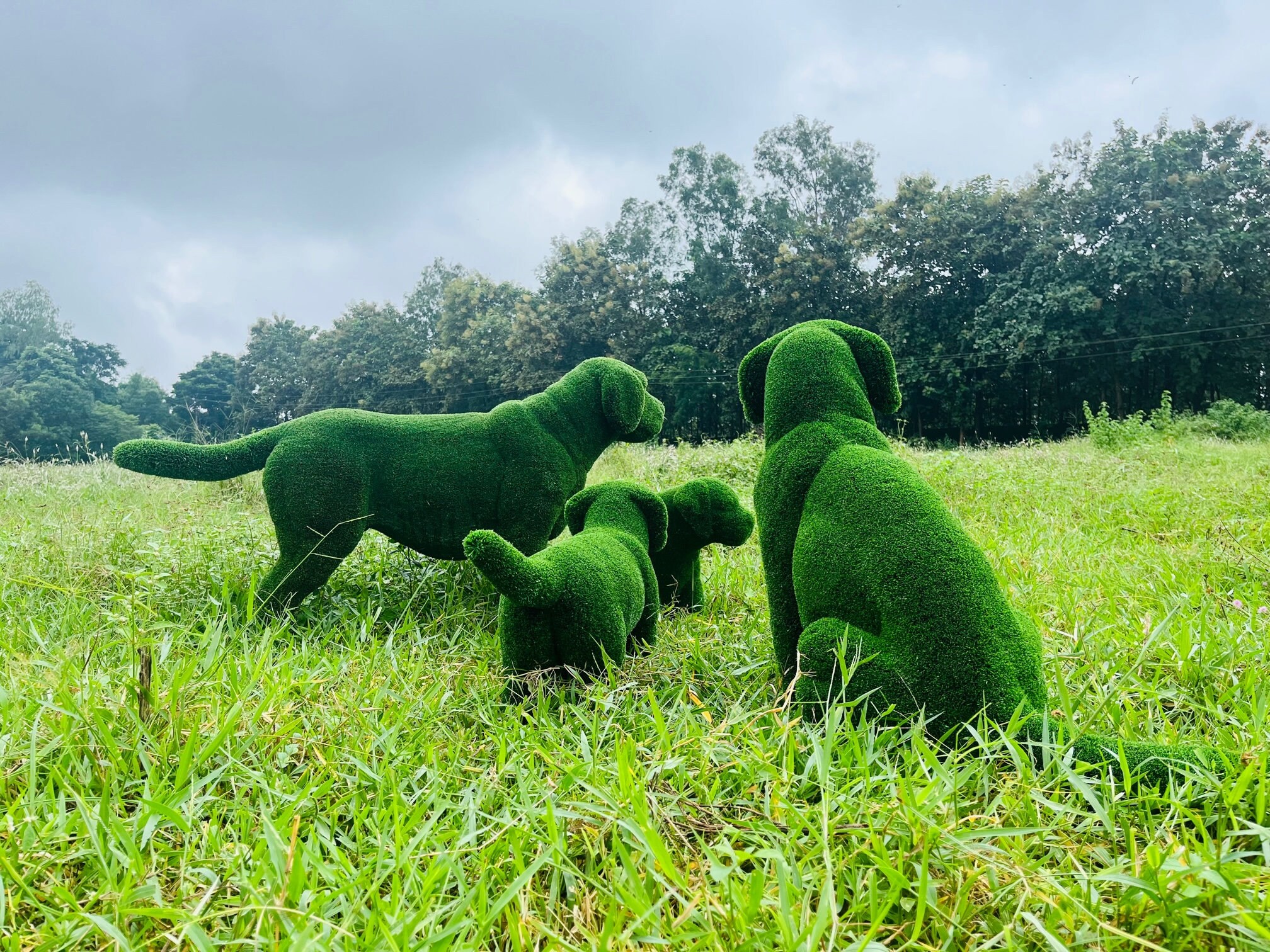 Animal Topiary Green Dog Puppy Pair is Made of Fibreglass and