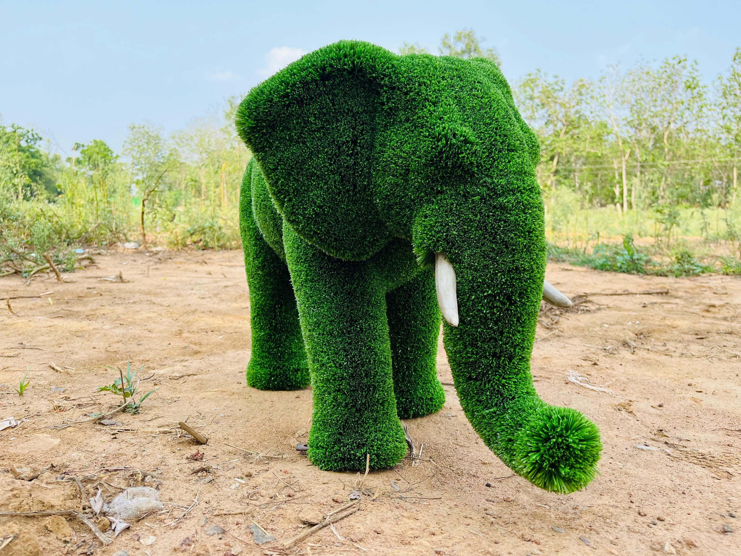 Miniature Green Elephant Topiary: Fiberglass & Artificial Turf Garden ...
