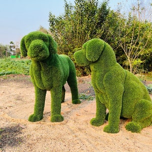 Animal Topiary Green Dog Pair Is Made Of Fibreglass And Artificial Turf For Home, Garden, And Outdoor image 1