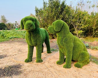 Animal Topiary Green Dog Pair Is Made Of  Fibreglass And Artificial Turf For Home, Garden, And Outdoor