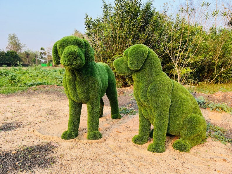 Animal Topiary Green Dog Pair Is Made Of Fibreglass And Artificial Turf For Home, Garden, And Outdoor image 1