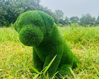 Green Puppy Topiary: Faux Turf Dog Sculpture, Garden Decor
