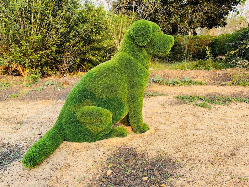 Animal Topiary Green Sitting Dog Is Made Of Fibreglass And Artificial Turf For Home, Garden And Outdoor image 1