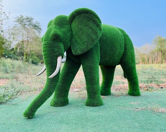 Animal  Topiary Green Mid Size African Elephant  Is Made of Fibreglass And Artificial Turf For Home, Garden And Outdoor.