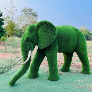 Animal  Topiary Green Mid Size African Elephant  Is Made of Fibreglass And Artificial Turf For Home, Garden And Outdoor.