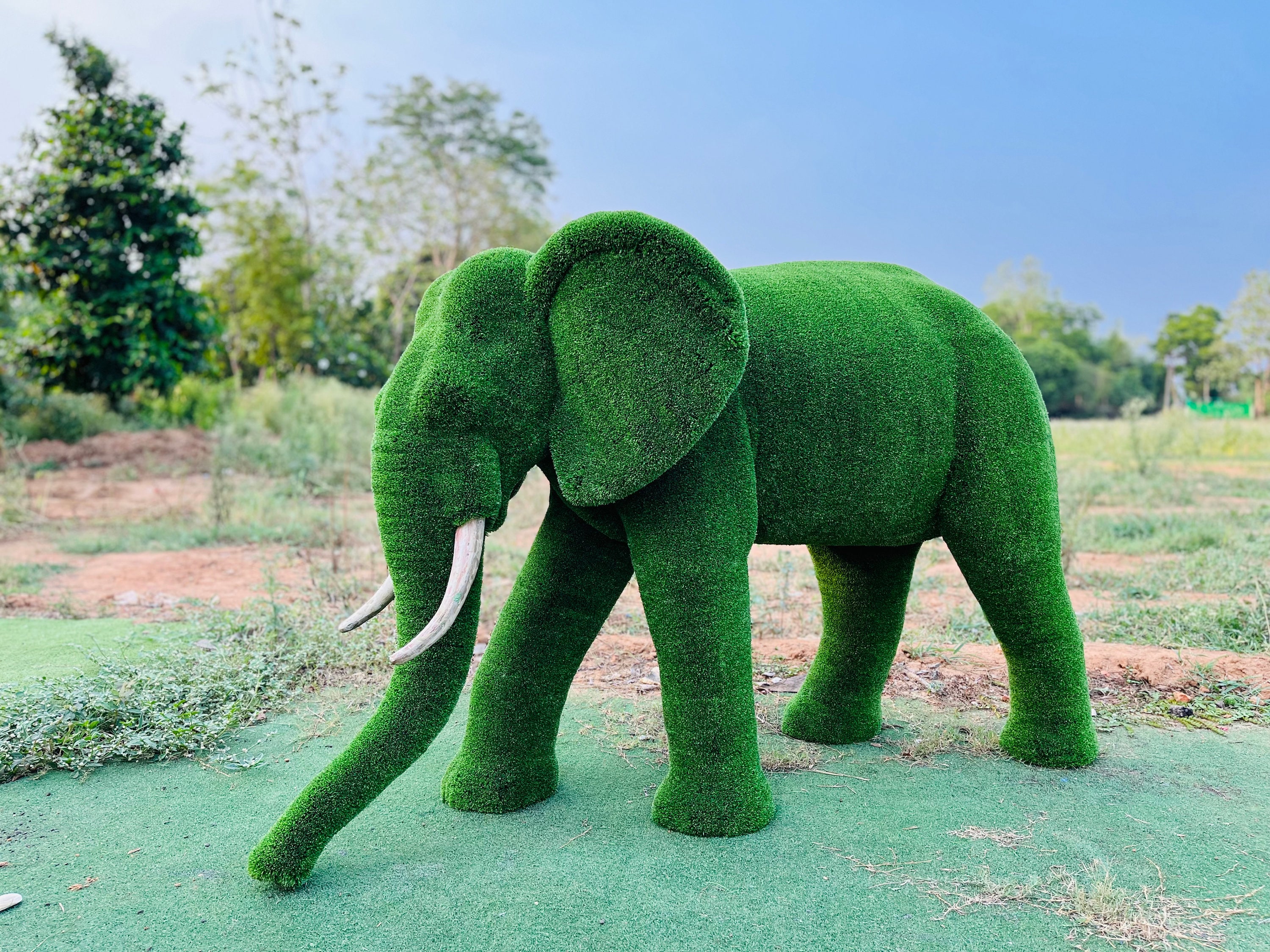 Animal  Topiary Green Mid Size African Elephant  Is Made of Fibreglass And Artificial Turf For Home, Garden And Outdoor.