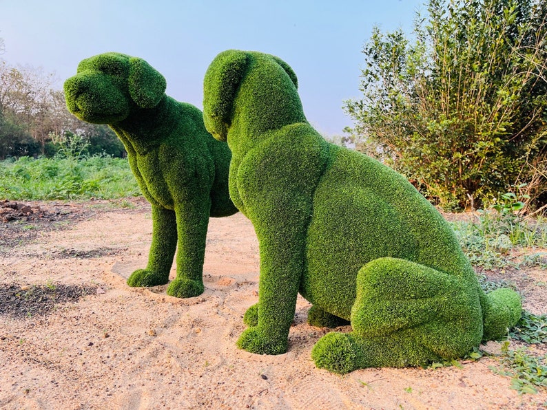 Animal Topiary Green Dog Pair Is Made Of Fibreglass And Artificial Turf For Home, Garden, And Outdoor image 3