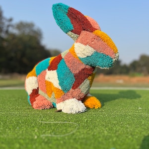 Animal Topiary Colourful Rabbit  Is Made Of Fibreglass And Artificial Turf For Home, Garden And Outdoor