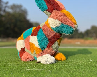 Animal Topiary Colourful Rabbit  Is Made Of Fibreglass And Artificial Turf For Home, Garden And Outdoor