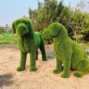 Animal Topiary Green Dog Pair Is Made Of  Fibreglass And Artificial Turf For Home, Garden, And Outdoor