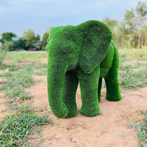 Animal Topiary Green Baby African Elephant  Is Made Of Fibreglass And Artificial Turf For Home, Garden And Outdoor