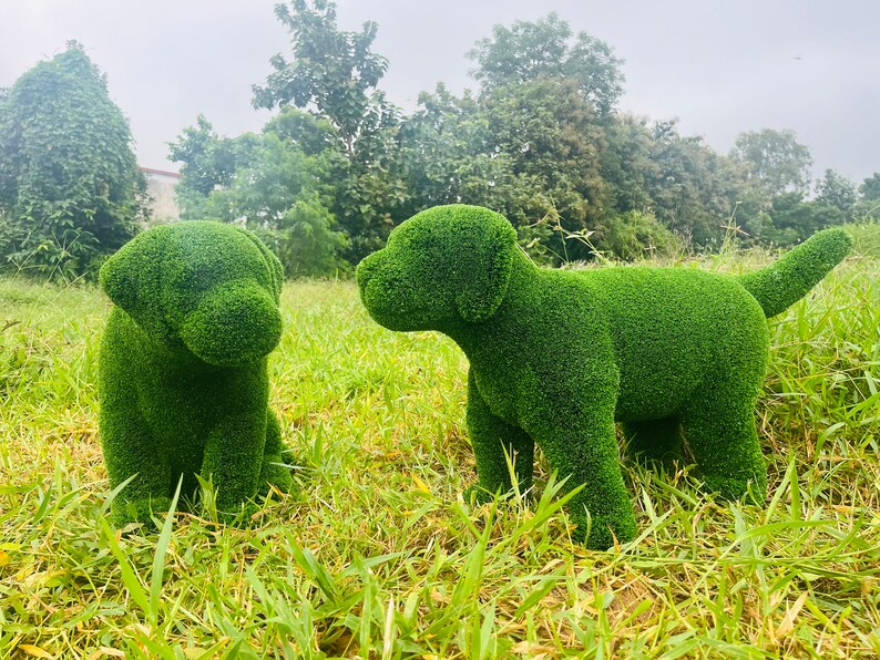 Animal Topiary Green Dog Puppy Pair is Made of Fibreglass and