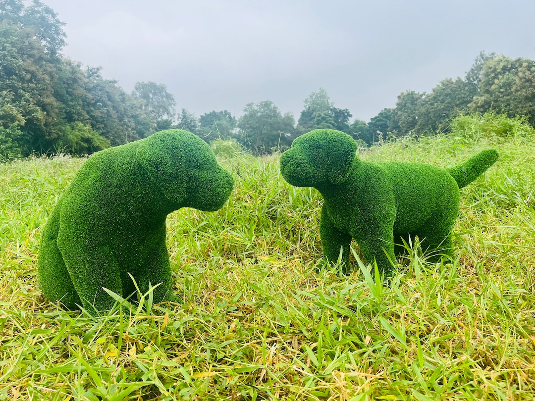 Animal Topiary Green Dog Puppy Pair is Made of Fibreglass and