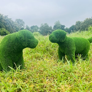 Animal Topiary Green Dog Puppy Pair  Is Made Of Fibreglass And Artificial Turf For Home, Garden And Outdoor