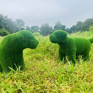 Animal Topiary Green Dog Puppy Pair  Is Made Of Fibreglass And Artificial Turf For Home, Garden And Outdoor