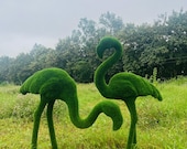 Animal Topiary Green Flamingo Pair Is Made Of  Fibreglass And Artificial Turf For Home, Garden, And Outdoor