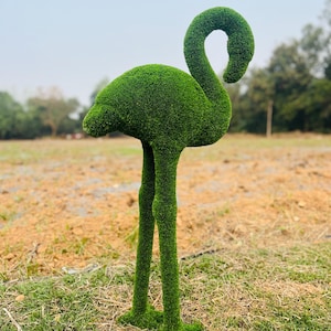Animal Topiary Green Small  Standing  Flamingo  Is Made Of Fibreglass And Artificial Turf For Home, Garden And Outdoor