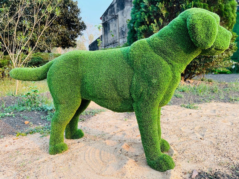 Animal Topiary Green Standing Dog is Made of Fibreglass and Artificial