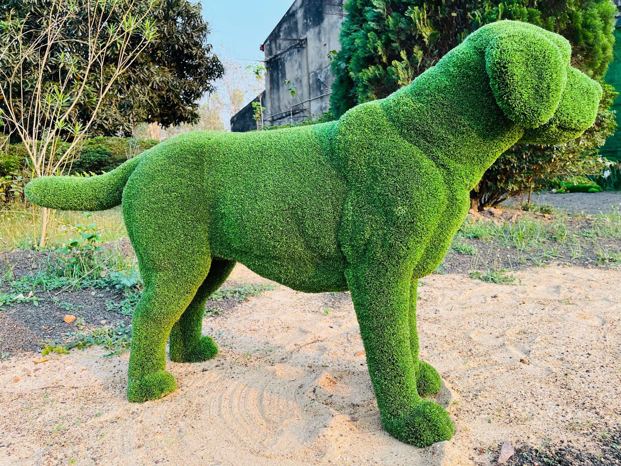 Animal Topiary Green Standing Dog is Made of Fibreglass and Artificial