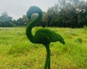 Green Flamingo Topiary: Fiberglass & Artificial Turf Garden Decor