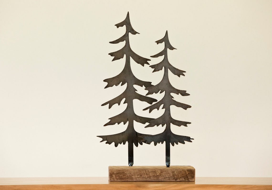 Metal and Wood Spruce Tree and Stand Art Modern Industrial Etsy