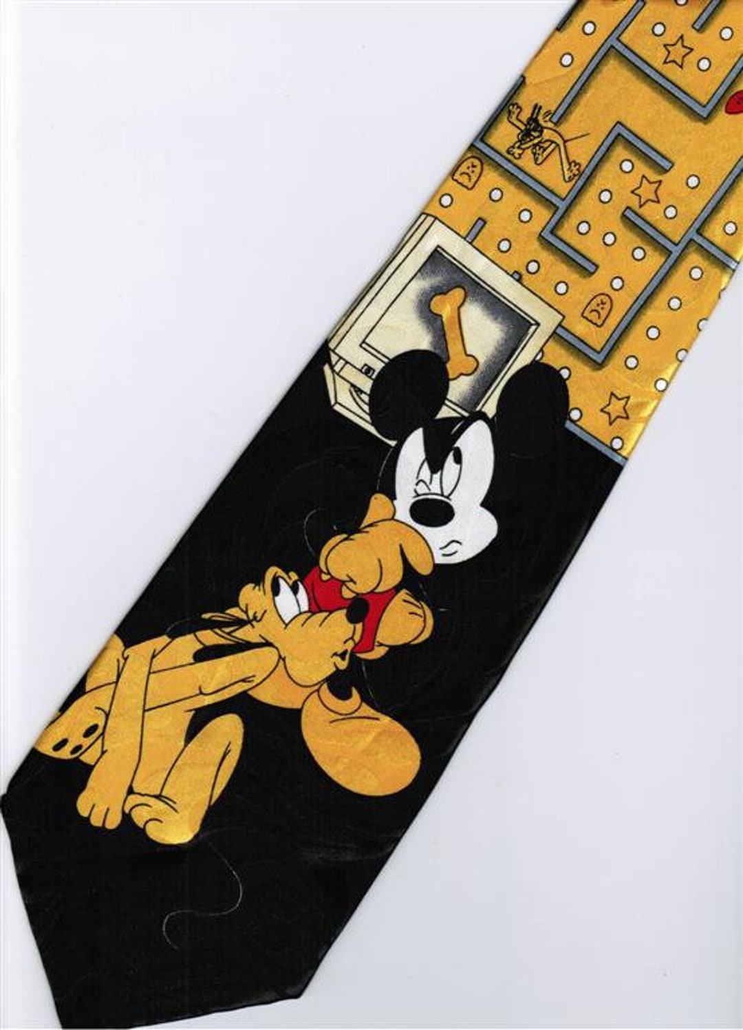 Mickey Mouse Pluto Disney Thinking PAC-MAN Cartoon Neck Tie