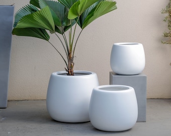 Indoor/Outdoor Large Nordic Minimalist Fiberstone Lightweight Round Planter Pot - 16,14,9 inch Matte Finish - Suitable for Ficus Fiddle Fig