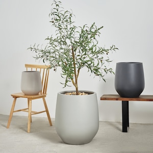 Grand pot de fleurs rond, minimaliste, nordique, léger, fibre de pierre, intérieur/extérieur - 17 13,9 pouces finition mate - Convient pour les figues de violon