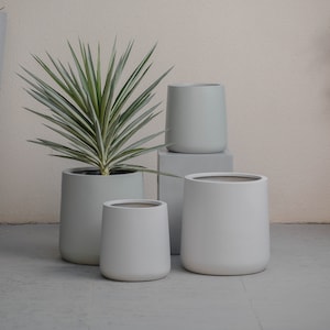 Indoor/Outdoor Large Nordic Minimalist Fiberstone Lightweight Round Planter Pot - 14, 11 inch Matte Finish - Suitable for Ficus Fiddle Fig