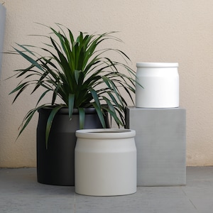 Indoor/Outdoor Large Nordic Minimalist Fiberstone Lightweight Round Milk Jug Jar Farmhouse Decor Planter Pot - 17, 13, 10 in Matte Finish