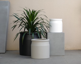 Indoor/Outdoor Large Nordic Minimalist Fiberstone Lightweight Round Milk Jug Jar Farmhouse Decor Planter Pot - 17, 13, 10 in Matte Finish