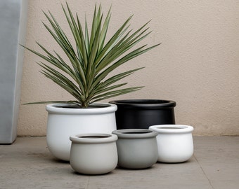 Indoor/Outdoor Large Nordic Minimalist Fiberstone Lightweight Round Planter Pot - 16, 10 inch Matte Finish - Suitable for Fiddle Leaf Fig