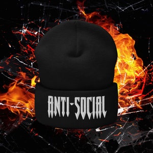 Anti Social Cuffed Beanie | Streetwear, Fashion, Dark Aesthetic, Goth, Emo, Punk, Gift For Girlfriend, Boyfriend, Friends