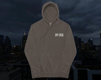 Anti Social Embroidery Hoodie | Pigment Dyed Dark Goth Streetwear Gift