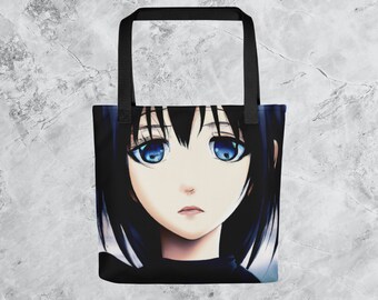 Sad Anime Girl Tote Bag | Dark Aesthetic Travel Bag
