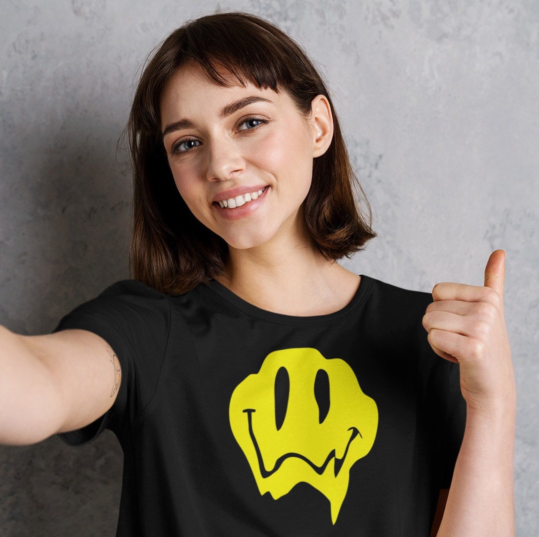 Melting Smiley Face Emoji Tee Shirt Streetwear, Fashion, Goth, Emo