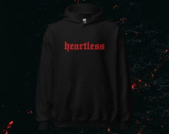 Heartless Red Embroidery Hoodie | Dark Streetwear Fashion Goth Emo Punk Gift