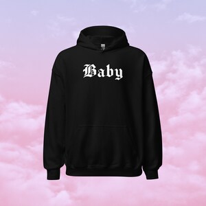 Baby Hoodie | Old English Font Streetwear | Grunge Aesthetic Oversized Hoodie | Gift For Baddie, Emo, Goth, Punk Girlfriend