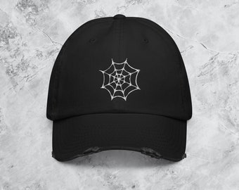 Spider Web Distressed Cap | Streetwear, Fashion, Dark Aesthetic, Goth, Emo, Punk, Gift For Girlfriend, Boyfriend