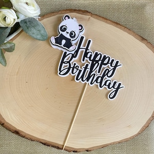 Panda cake topper, happy birthday cake topper, cake decor, party decor
