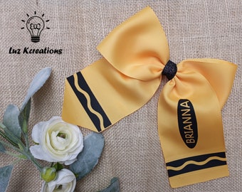 Personalized Crayon Bow, Yellow crayon, school bow, hair accessories, girl accessories, Custom accessories