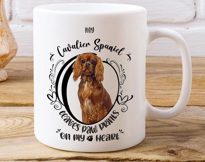 Cavalier Spaniel Coffee Mug Leaves Paw Prints On My Heart Coffee Mug Dog Lover Mug for Mom Pet Friendly Cute Cup Dog Walker Gift For MomGift